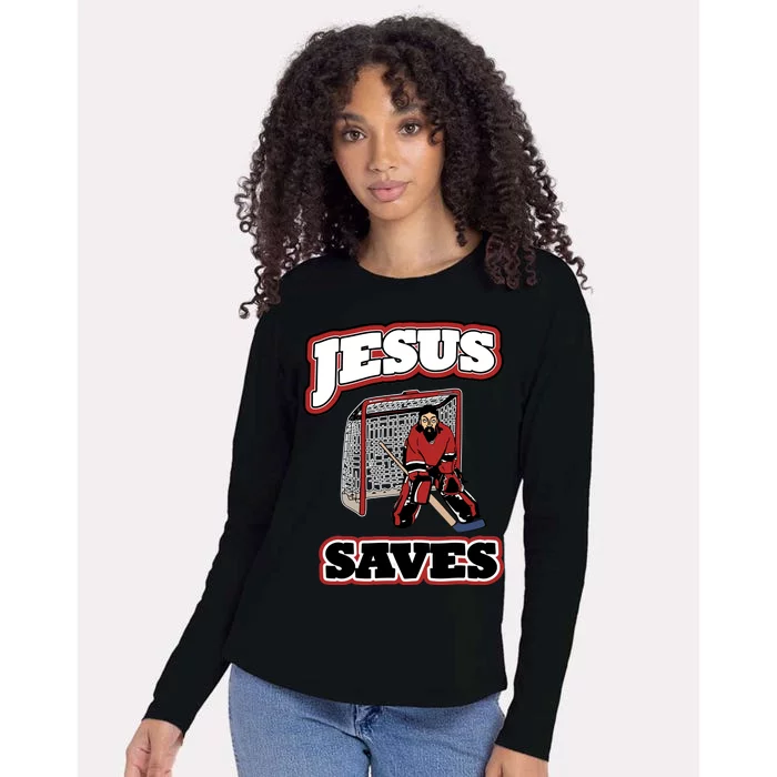 Jesus Saves Hockey Goalie Womens Cotton Relaxed Long Sleeve T-Shirt