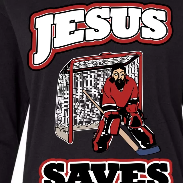 Jesus Saves Hockey Goalie Womens Cotton Relaxed Long Sleeve T-Shirt