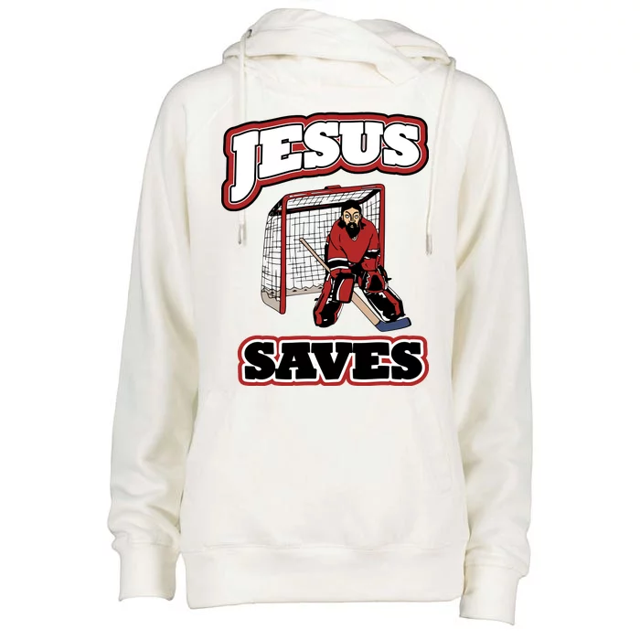 Jesus Saves Hockey Goalie Womens Funnel Neck Pullover Hood