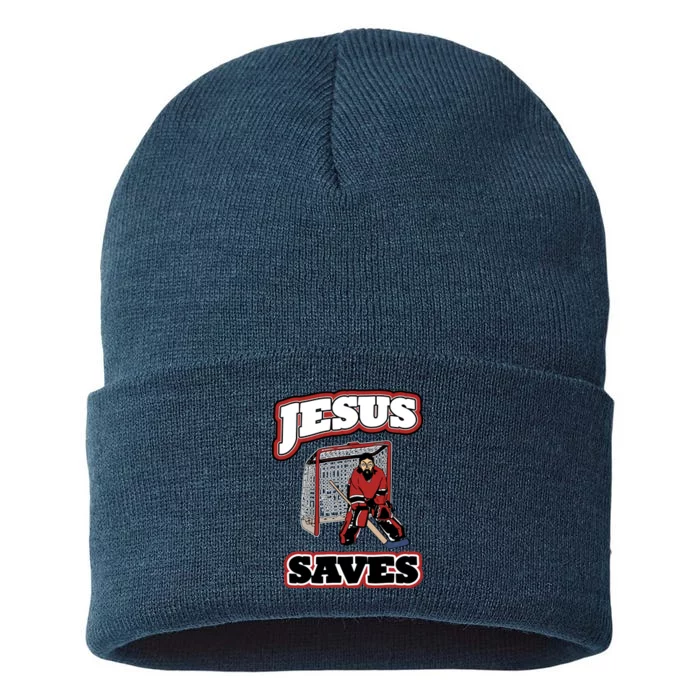 Jesus Saves Hockey Goalie Sustainable Knit Beanie