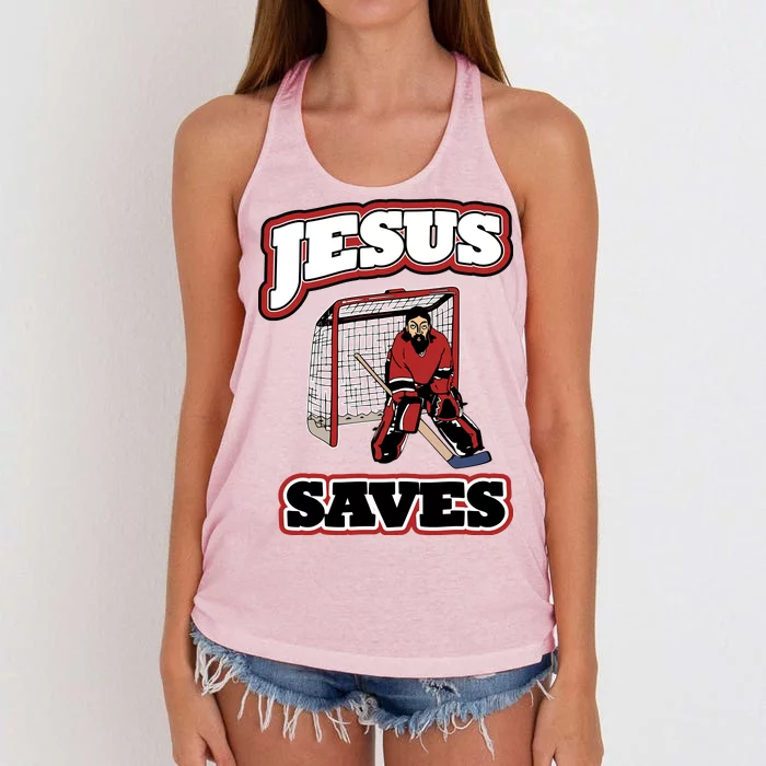 Jesus Saves Hockey Goalie Women's Knotted Racerback Tank