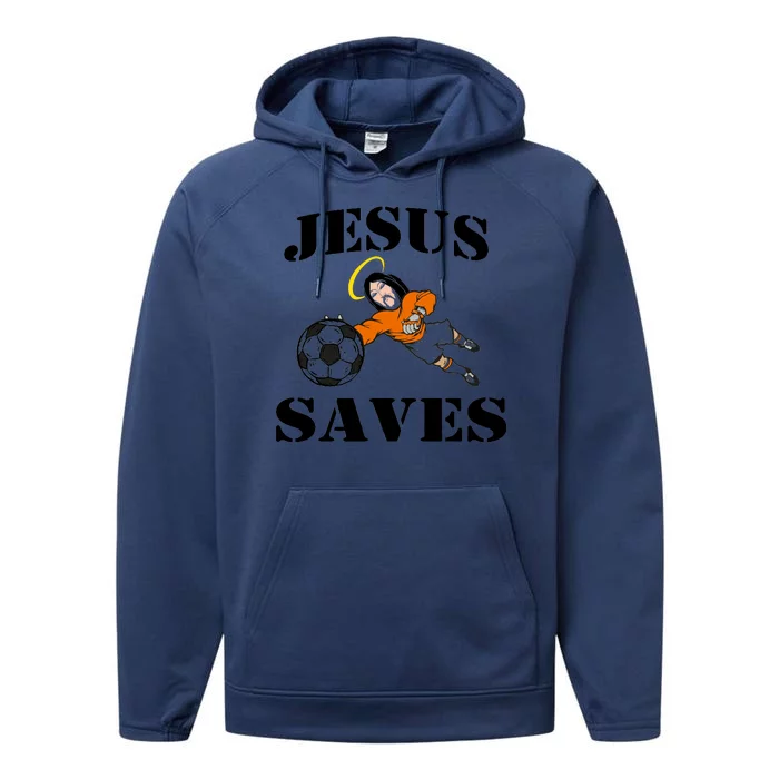 Jesus Saves Soccer Goalie Performance Fleece Hoodie