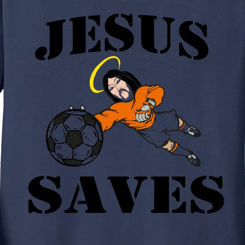 Jesus Saves Soccer Goalie Kids Long Sleeve Shirt