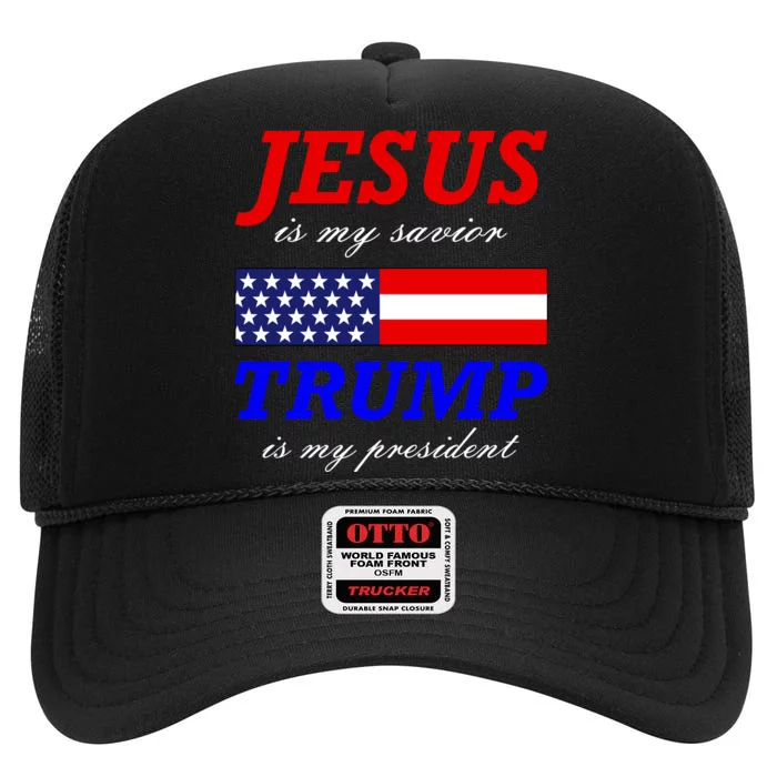 Jesus Savior Trump President High Crown Mesh Trucker Hat