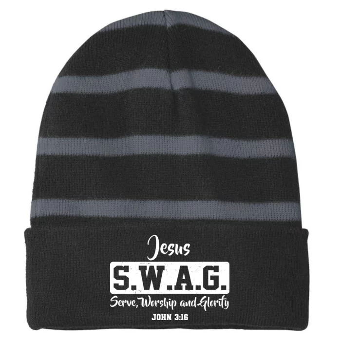 Jesus SWAG Serve Worship And Glorify John 3:16 Striped Beanie with Solid Band