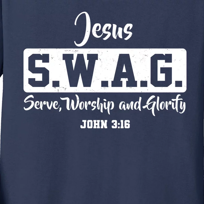 Jesus SWAG Serve Worship And Glorify John 3:16 Kids Long Sleeve Shirt