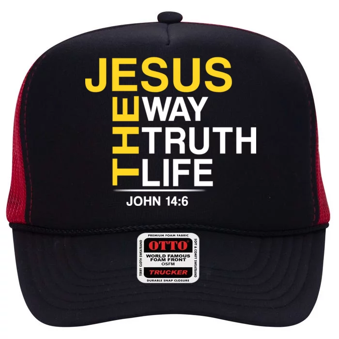 Jesus The Way Truth Life John 14:6 High Crown Mesh Trucker Hat