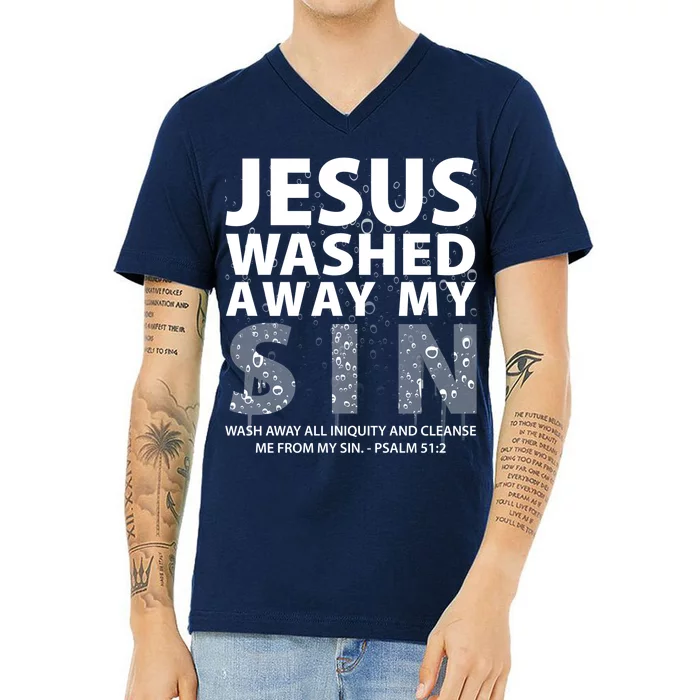 Jesus Washed Away My Sin Catholic V-Neck T-Shirt