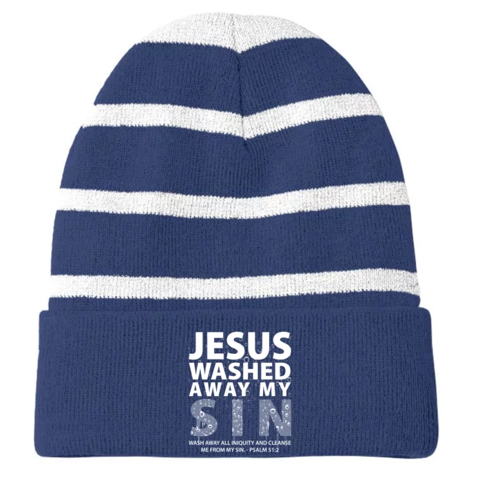 Jesus Washed Away My Sin Catholic Striped Beanie with Solid Band