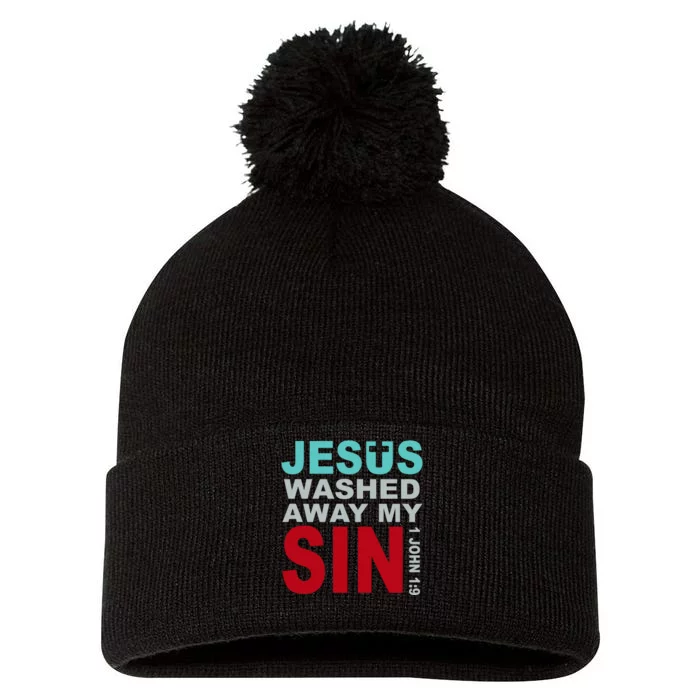 Jesus Washed Away My Sin John 1:9 Pom Pom 12in Knit Beanie