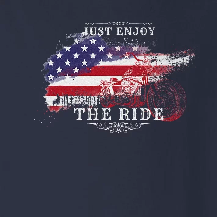 Just Enjoy The Ride Motorcycle Usa Flag Distressed Retro Toddler Long Sleeve Shirt