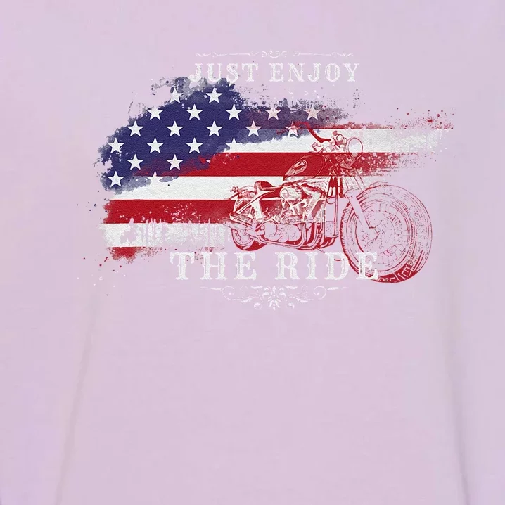 Just Enjoy The Ride Motorcycle Usa Flag Distressed Retro Garment-Dyed Sweatshirt