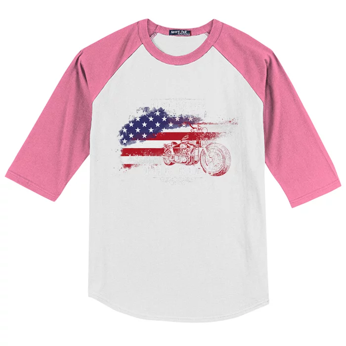 Just Enjoy The Ride Motorcycle Usa Flag Distressed Retro Kids Colorblock Raglan Jersey