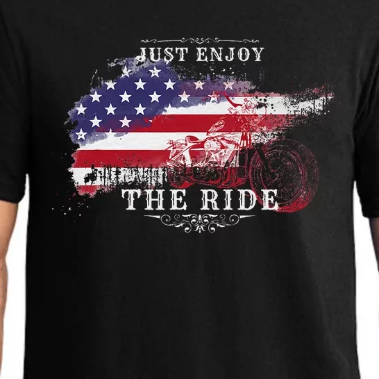 Just Enjoy The Ride Motorcycle Usa Flag Distressed Pajama Set