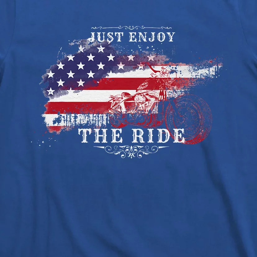 Just Enjoy The Ride Motorcycle Usa Flag Distressed T-Shirt