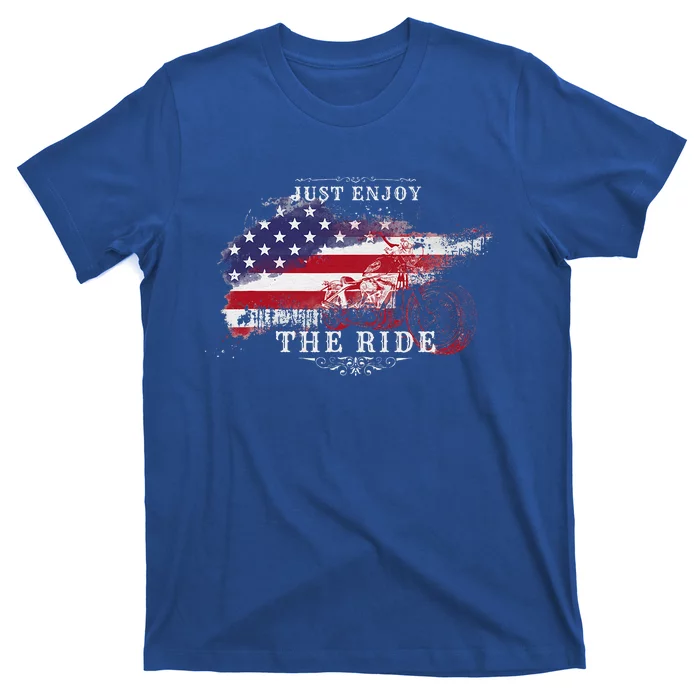 Just Enjoy The Ride Motorcycle Usa Flag Distressed T-Shirt