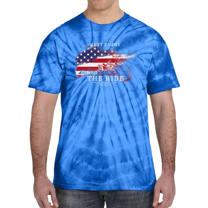 Just Enjoy The Ride Motorcycle Usa Flag Distressed Tie-Dye T-Shirt