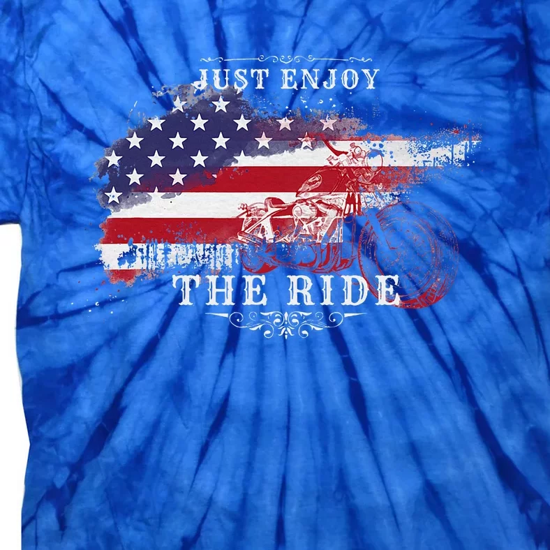 Just Enjoy The Ride Motorcycle Usa Flag Distressed Tie-Dye T-Shirt