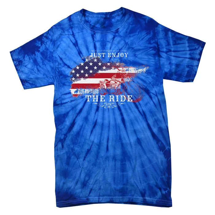 Just Enjoy The Ride Motorcycle Usa Flag Distressed Tie-Dye T-Shirt