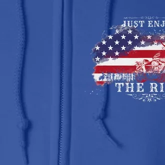 Just Enjoy The Ride Motorcycle Usa Flag Distressed Full Zip Hoodie