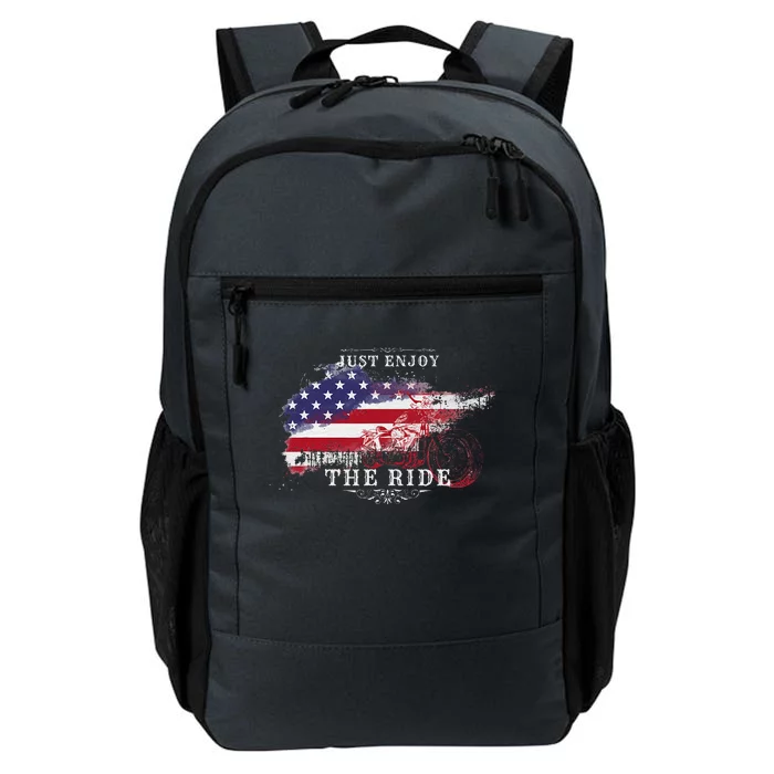 Just Enjoy The Ride Motorcycle Usa Flag Distressed Daily Commute Backpack