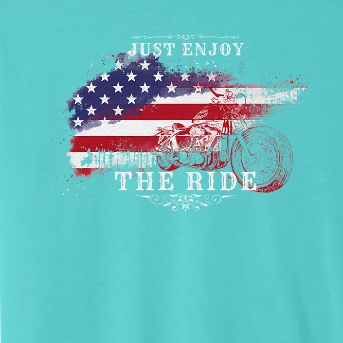 Just Enjoy The Ride Motorcycle Usa Flag Distressed ChromaSoft Performance T-Shirt