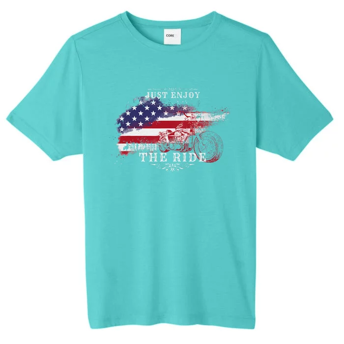 Just Enjoy The Ride Motorcycle Usa Flag Distressed ChromaSoft Performance T-Shirt