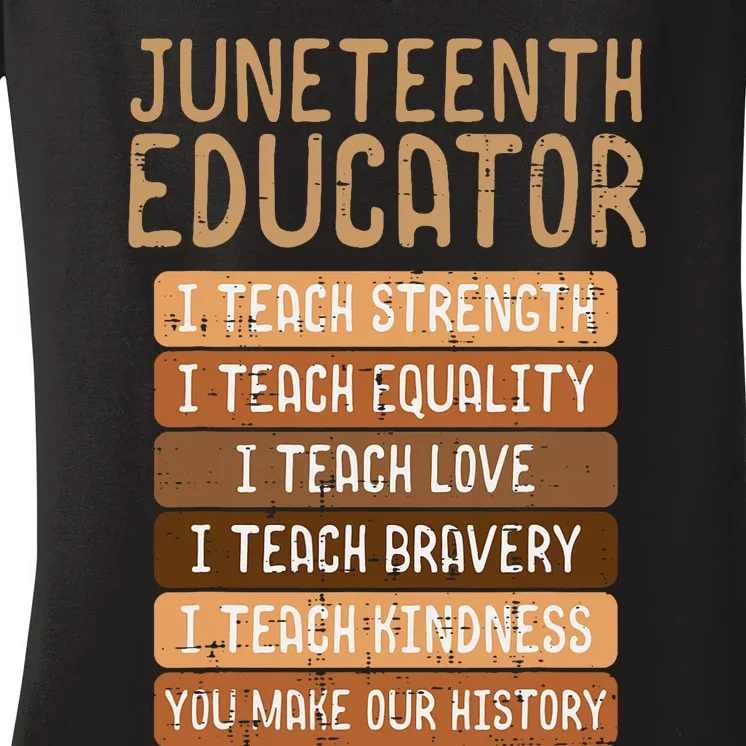 Juneteenth Educator Teach Strength Melanin Teacher Women's V-Neck T-Shirt