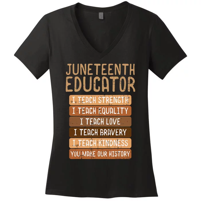 Juneteenth Educator Teach Strength Melanin Teacher Women's V-Neck T-Shirt