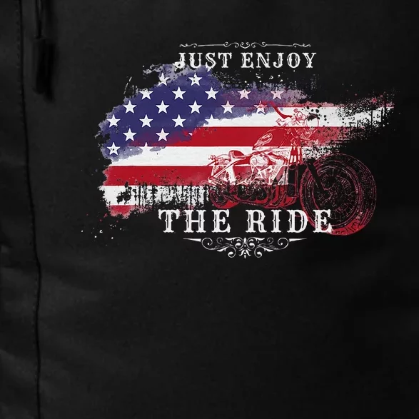 Just Enjoy The Ride Motorcycle Usa Flag Distressed Daily Commute Backpack