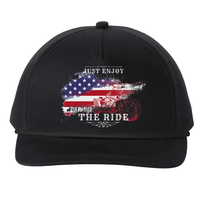 Just Enjoy The Ride Motorcycle Usa Flag Distressed Snapback Five-Panel Rope Hat