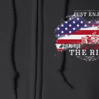 Just Enjoy The Ride Motorcycle Usa Flag Distressed Full Zip Hoodie