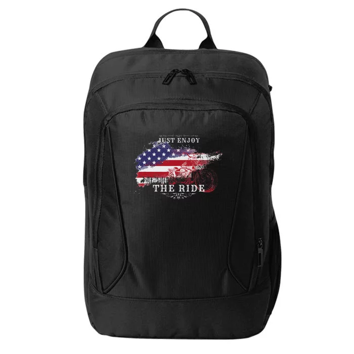 Just Enjoy The Ride Motorcycle Usa Flag Distressed Retro City Backpack