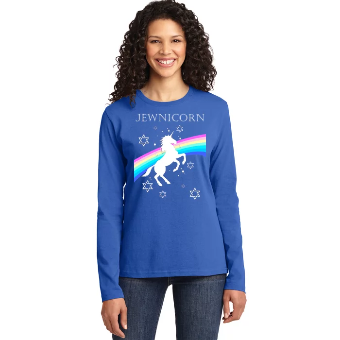 Jewnicorn Funny Hanukkah Unicorn Ladies Long Sleeve Shirt