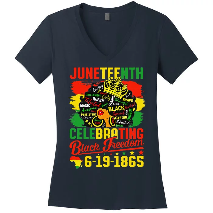 Juneteenth Freedom 1865 Celebrating Emancipation Black Women Women's V-Neck T-Shirt