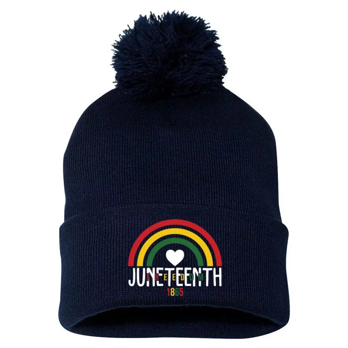 Juneteenth Freedom 1865 Rainbow Pom Pom 12in Knit Beanie