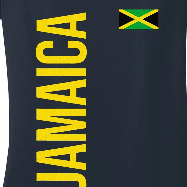 Jamaica Flag Athletic Soccer Football Sports Jersey Women's V-Neck T-Shirt