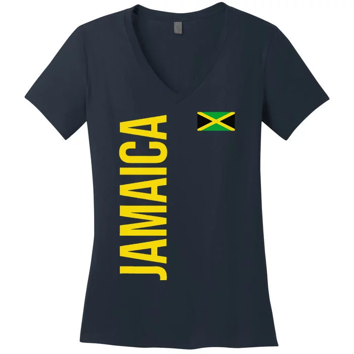 Jamaica Flag Athletic Soccer Football Sports Jersey Women's V-Neck T-Shirt