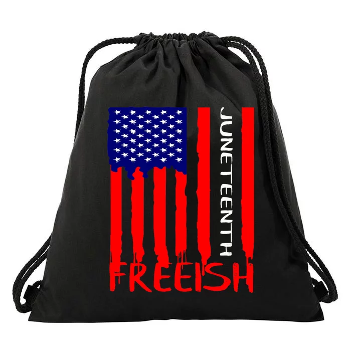 Juneteenth Freeish American Flag Drawstring Bag