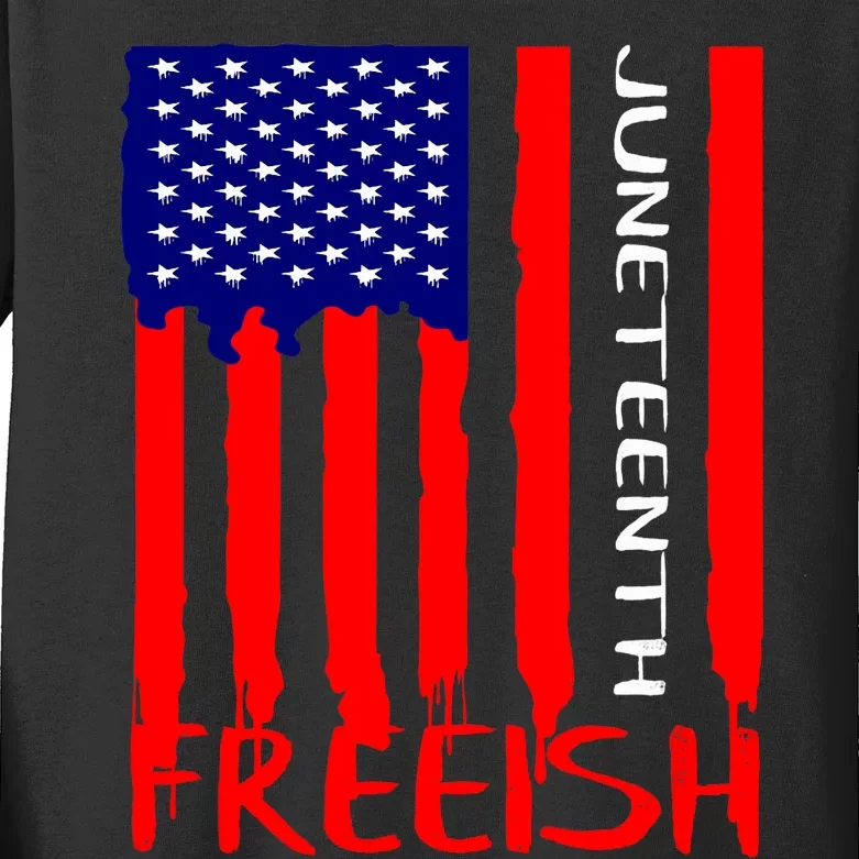 Juneteenth Freeish American Flag Kids Long Sleeve Shirt