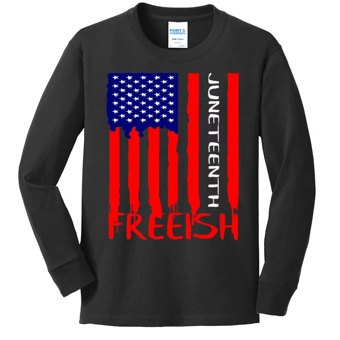 Juneteenth Freeish American Flag Kids Long Sleeve Shirt