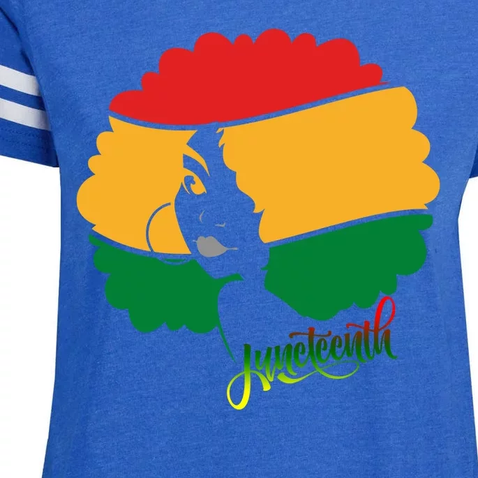 Juneteenth Female Afro African American Enza Ladies Jersey Football T-Shirt