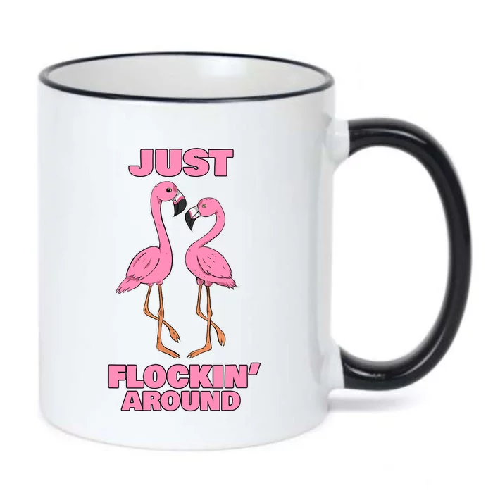 Just Flockin' Around! Funny Flamingo Dancing Joke Black Color Changing Mug