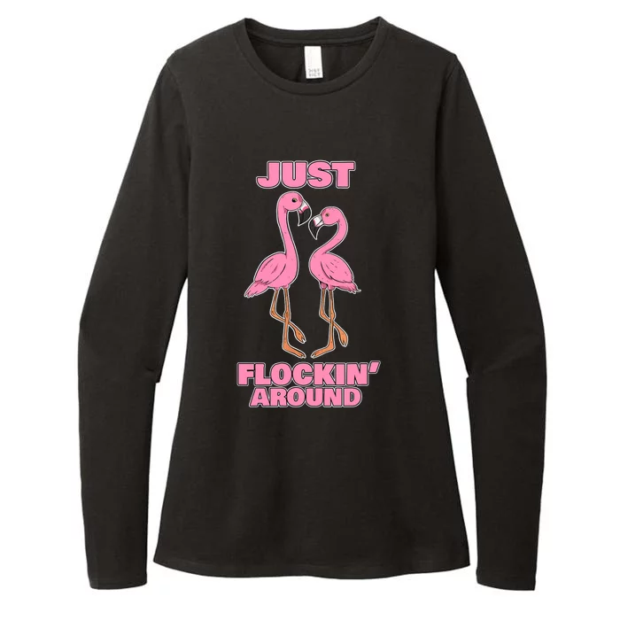 Just Flockin' Around! Funny Flamingo Dancing Joke Womens CVC Long Sleeve Shirt