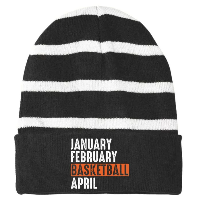 January February Basketball April Funny Vintage Striped Beanie with Solid Band