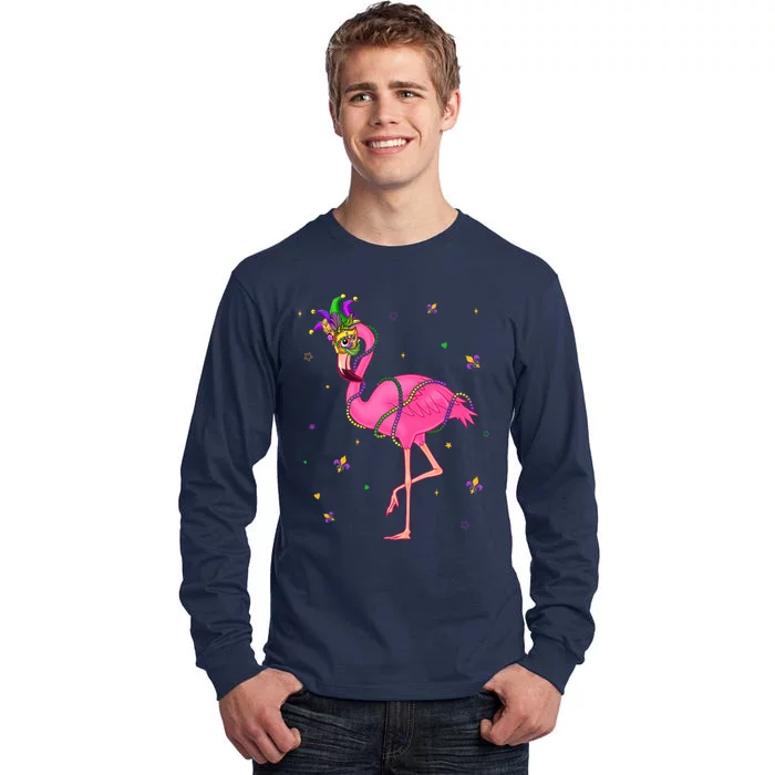 Jester Flamingo Beads Mardi Gras Fat Tuesday Parade Tall Long Sleeve T-Shirt