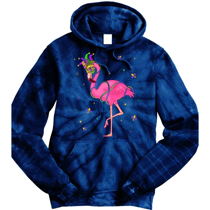 Jester Flamingo Beads Mardi Gras Fat Tuesday Parade Tie Dye Hoodie