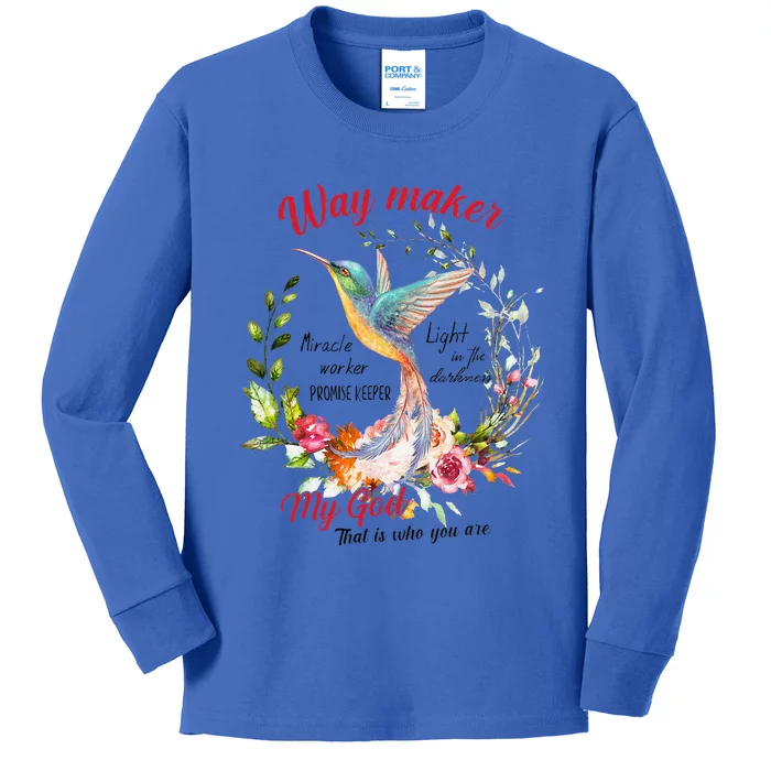 Jesus Flower Butterfly Hummingbird Faith Christian God Kids Long Sleeve Shirt