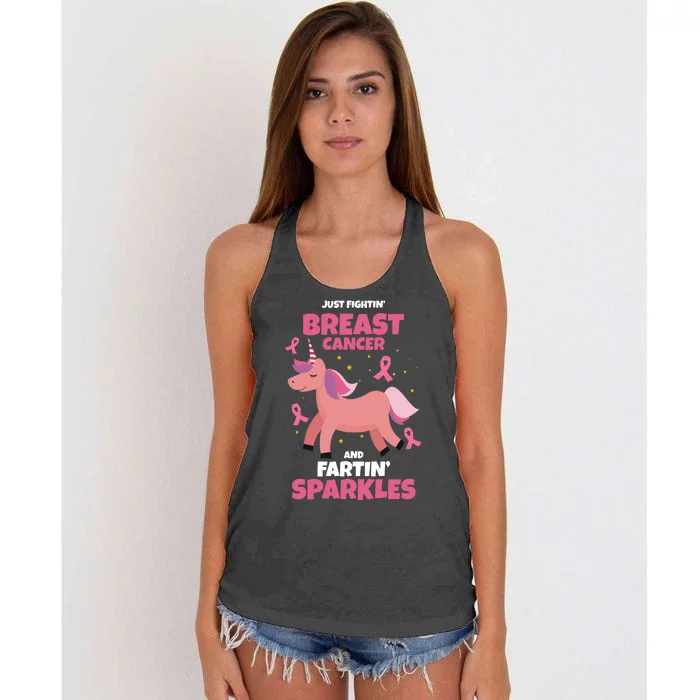 Just Fightin Breast Cancer And Fartin Sparkles Unicorn Funny Women's Knotted Racerback Tank