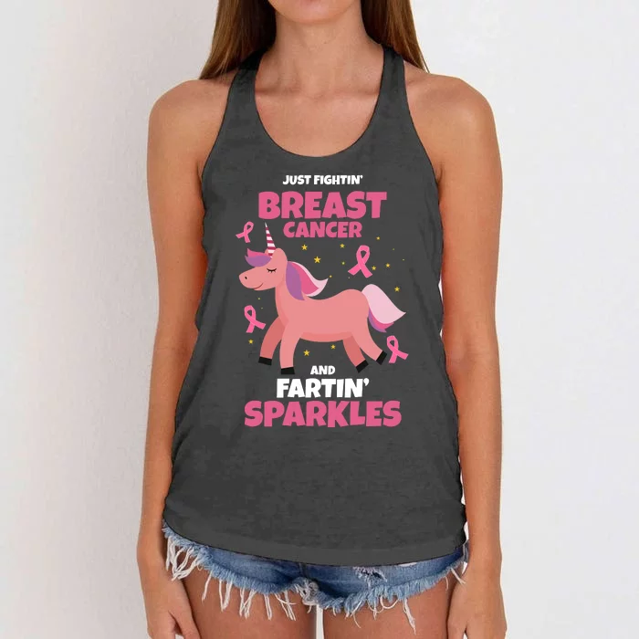 Just Fightin Breast Cancer And Fartin Sparkles Unicorn Funny Women's Knotted Racerback Tank